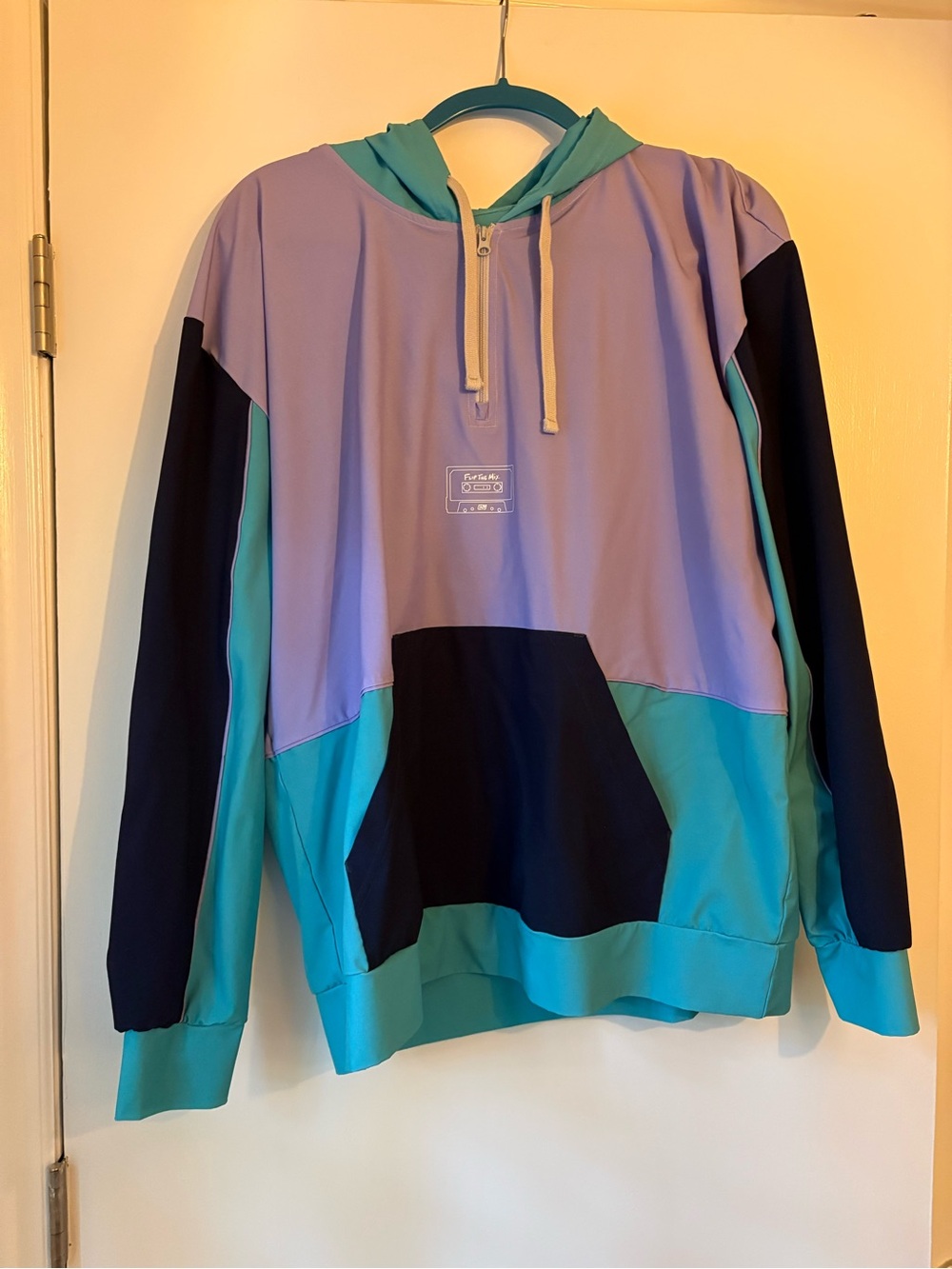 Colorblock Zip-Up Hoodie Jacket in Lavender, Teal & Navy